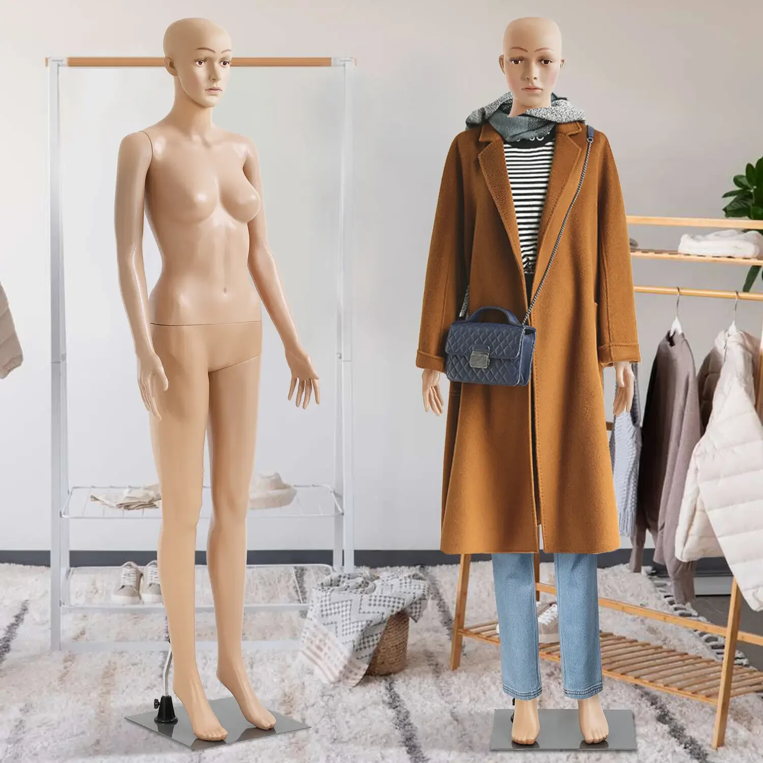 

US Realistic Female Mannequin, Full Body Display, Head Arm Rotation, Metal Base, 69 inch 73 inch Mannequin Realistic Display