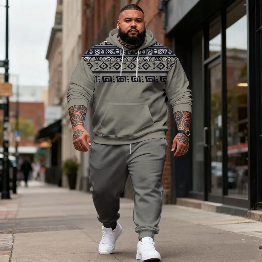 

S-9xl Мужская толстовка больших размеров большого и высокого размера: этнические, клетчатые элементы — одежда из двух предметов, дышащий материал, стильный дизайн