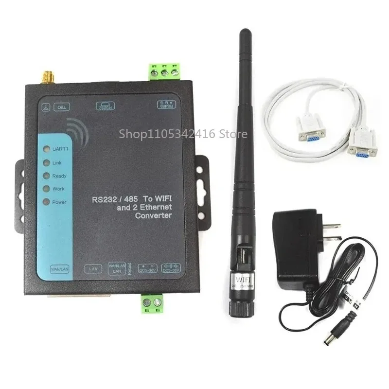 Modbus RTU to TCP Converter 2 RJ45 RS232/RS485 to WiFi Ethernet Server 5-36V Industrial Grade