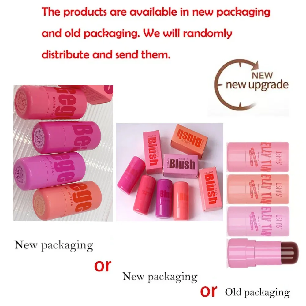 4가지 색상 젤리 블러쉬 스틱 립밤 아이섀도우 3-in-1 멀티 유즈 매트 블러쉬 보습 브라이트닝 립글로스