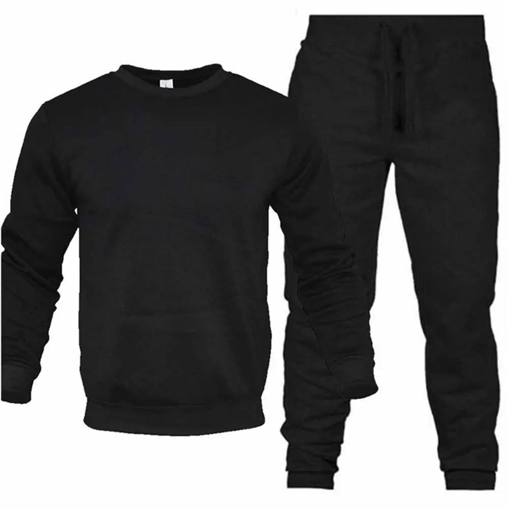 Men\'s Two-Piece Set O-Neck 2 Pieces Sets Tracksuit Hooded Sweatshirt +Drawstring Pants Male Sport Hoodies Running Sportswear