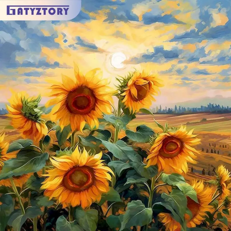 

GATYZTORY Sunflower Painting By Numbers Art Supplies Coloring By Numbers Flower Classic Handicraft Art Paint Kit for Beginner