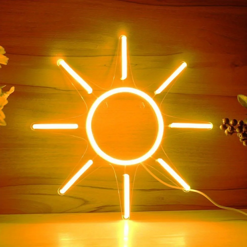 Sun Burst Neon Light - USB-Powered LED Wall Decor with On/Off Switch, Modern Sunburst Design in Electric Yellow
