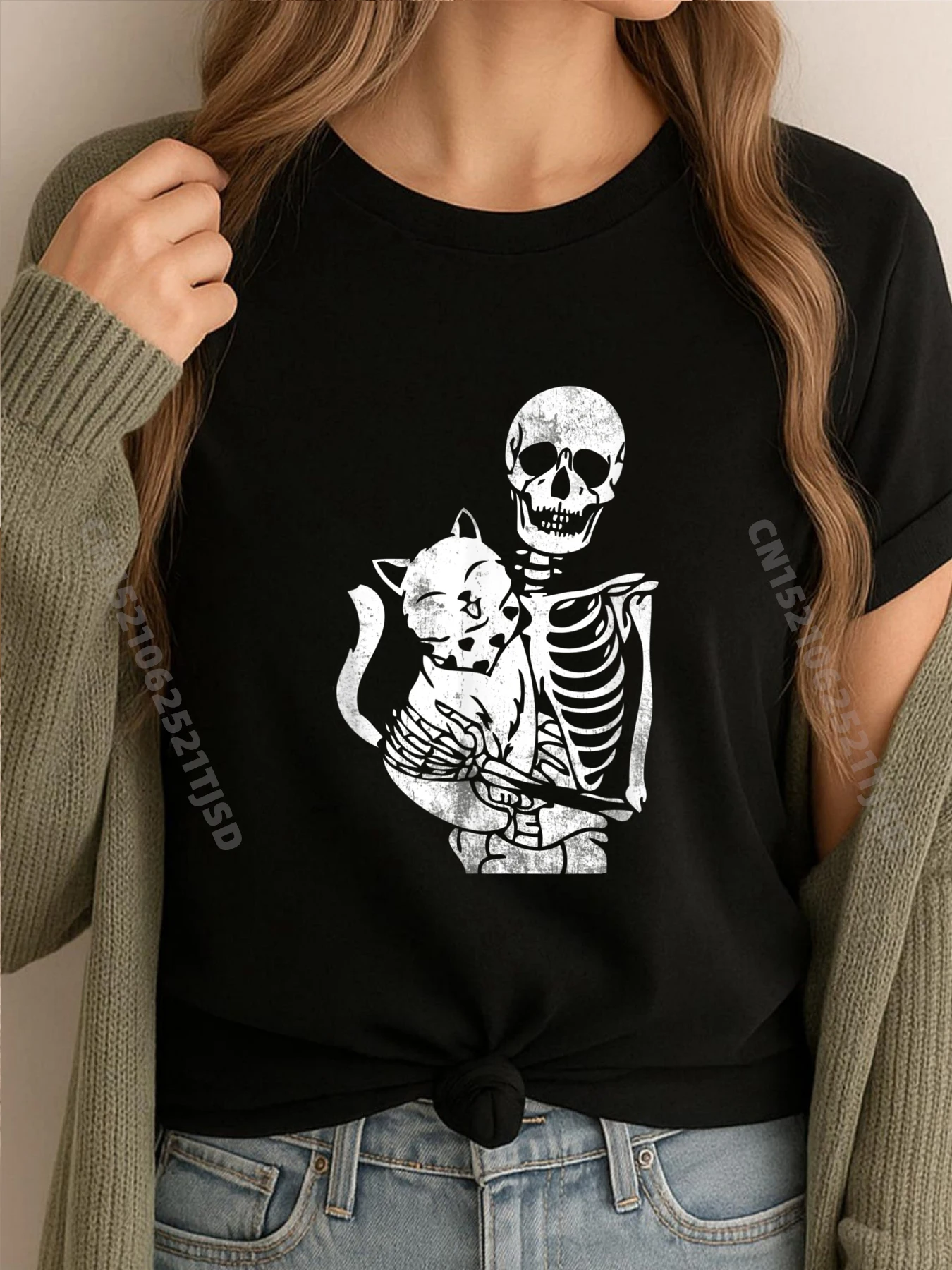 

Скелет держит кот, ленивый костюм на Хэллоуин, череп, женская одежда, студенческая мужская одежда, предложения, большой размер, японский стиль