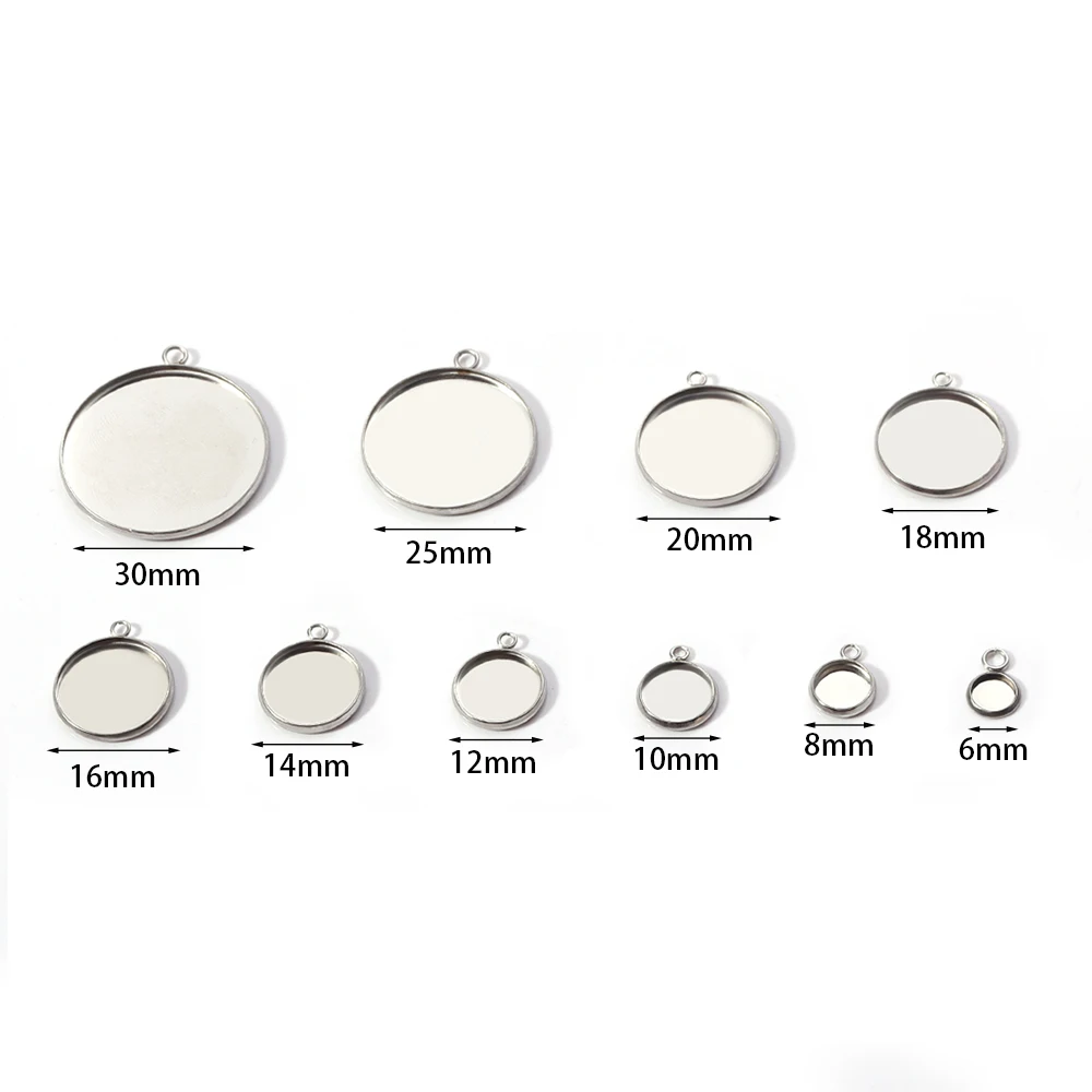 5pcs Stainless Steel Round Pendant Blank Base 6-30mm Pendants Cabochon Base Setting Tray Bezel For DIY Jewelry Making Supplies