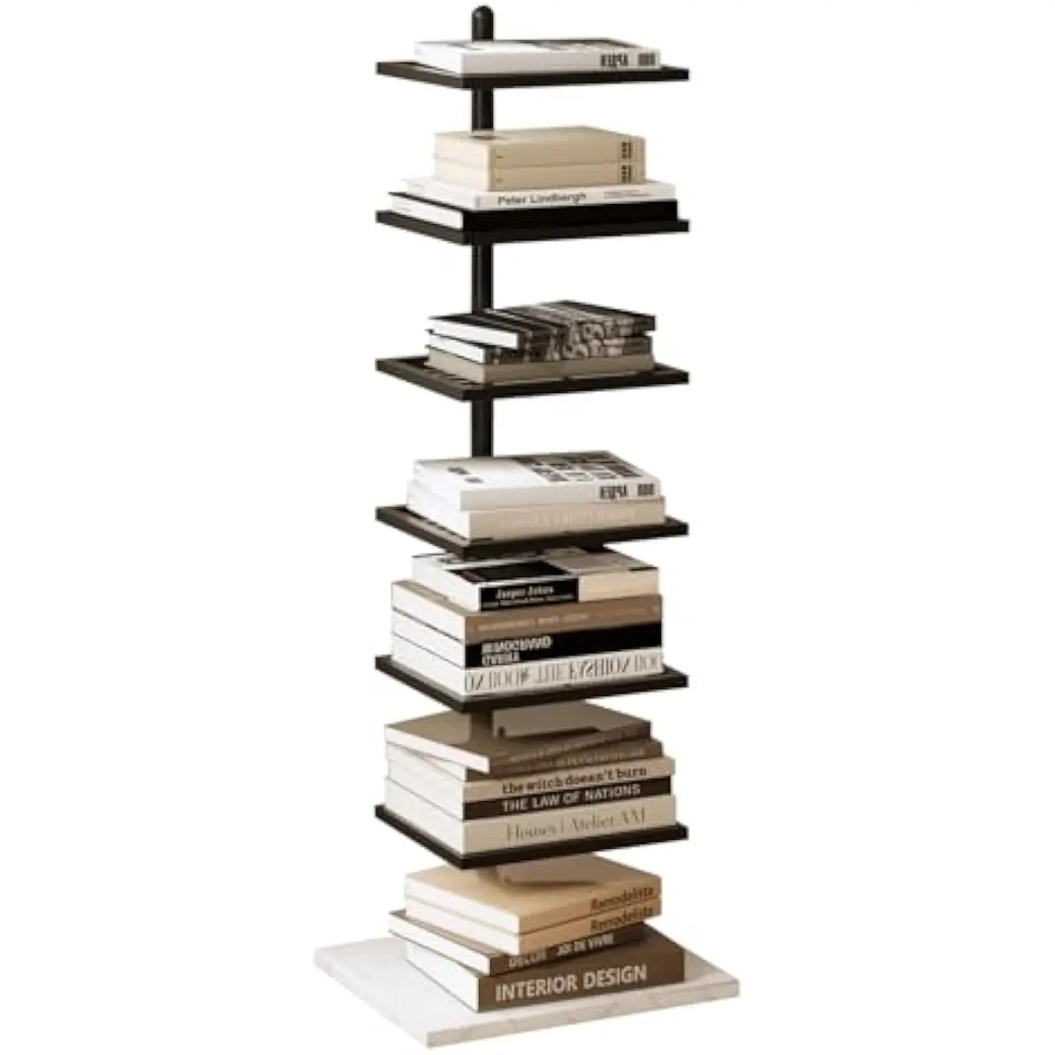 

Vertical Bookshelf, Metal Spine Book Tower, Small Bookshelf for Small Spaces, Floor Mounted Invisible Shelves with Marble Base