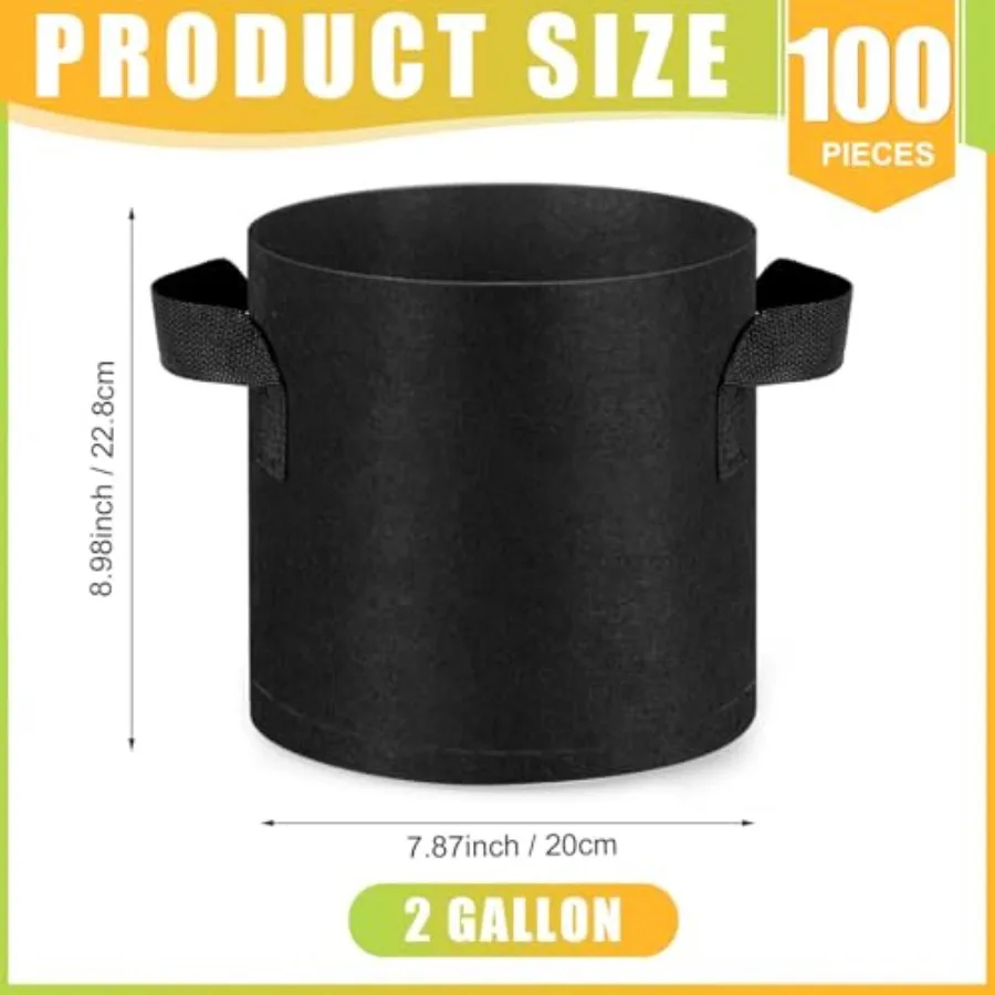 Garden grow bags for vegetables and flowers, nonwoven fabric, black, enhanced aeration and root health, heavy-duty with handles