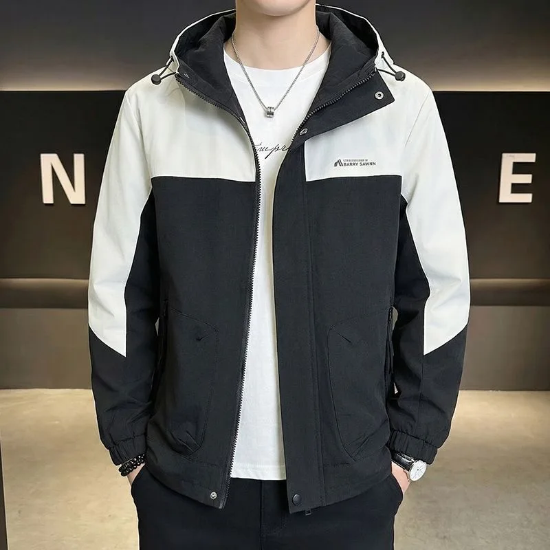 Autumn and Spring New Fashion Trend Windproof Outdoor Sports Hooded Windbreaker Men's Casual Loose Plus Size High Quality Jacket