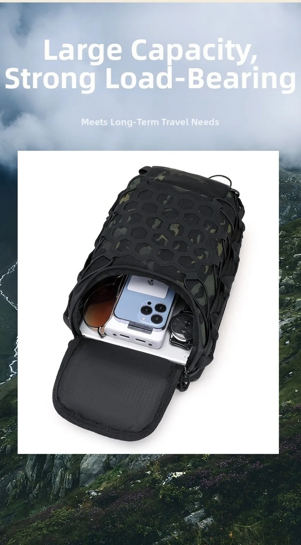 New Black Crossbody Chest Pack Durable Waterproof Sling Shoulder Backpack Large Capacity Crossbody Bag Hiking