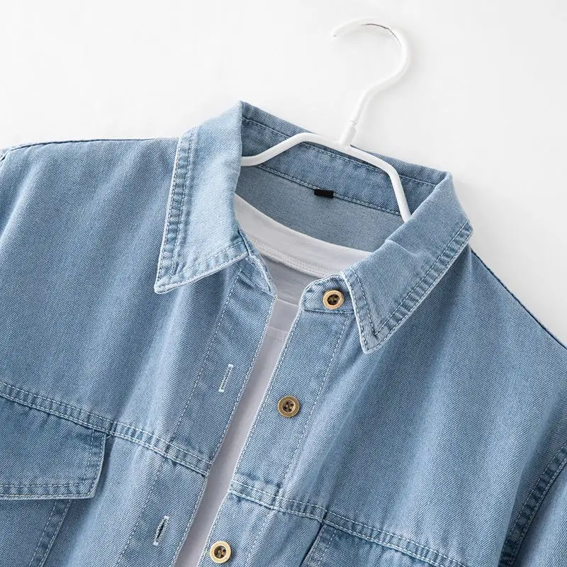 เสื้อเชิ้ตยีนส์สไตล์เกาหลีแบบใหม่ แขนยาว สไตล์เรโทร สำหรับฤดูใบไม้ผลิและฤดูใบไม้ร่วง เสื้อตัวในทรงหลวม