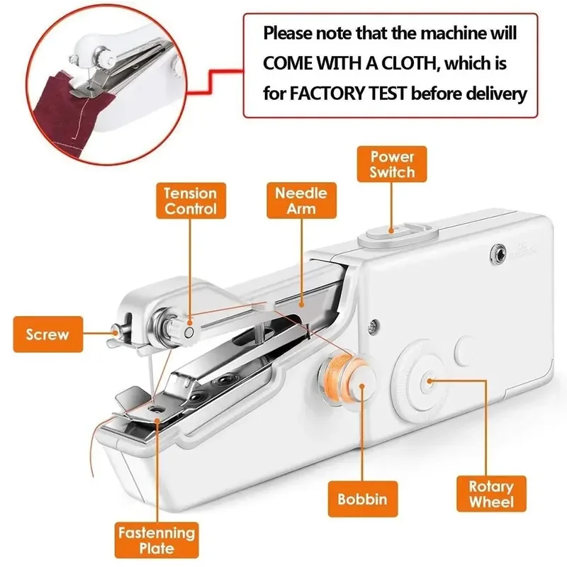 1pc White Household and Small Light Handheld Sewing Machine for DIY Quick Repair Kit Clothes Sewing Kit