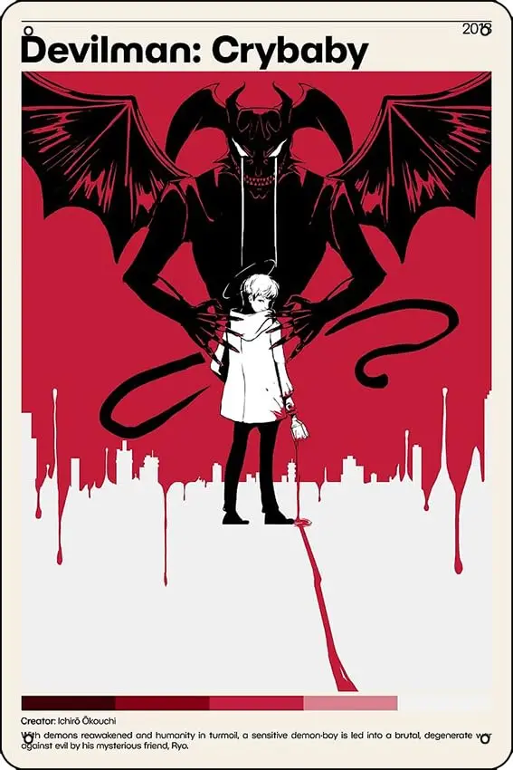 Oedrtqi Devilman Crybaby Anime Poster Print Poster Funny Metal Tin Sign for Home Kitchen Bar Room Garage Decor 8