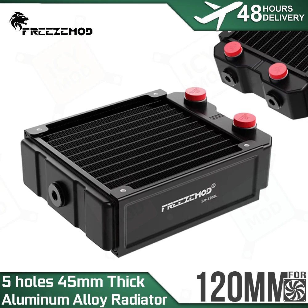 FREEZEMOD PC Water Cooling Radiator Aluminum 5 Holes 45mm Thick 12cm Double-layer Heat Pipe Heat Dissipation G1/4' for 120mm Fan