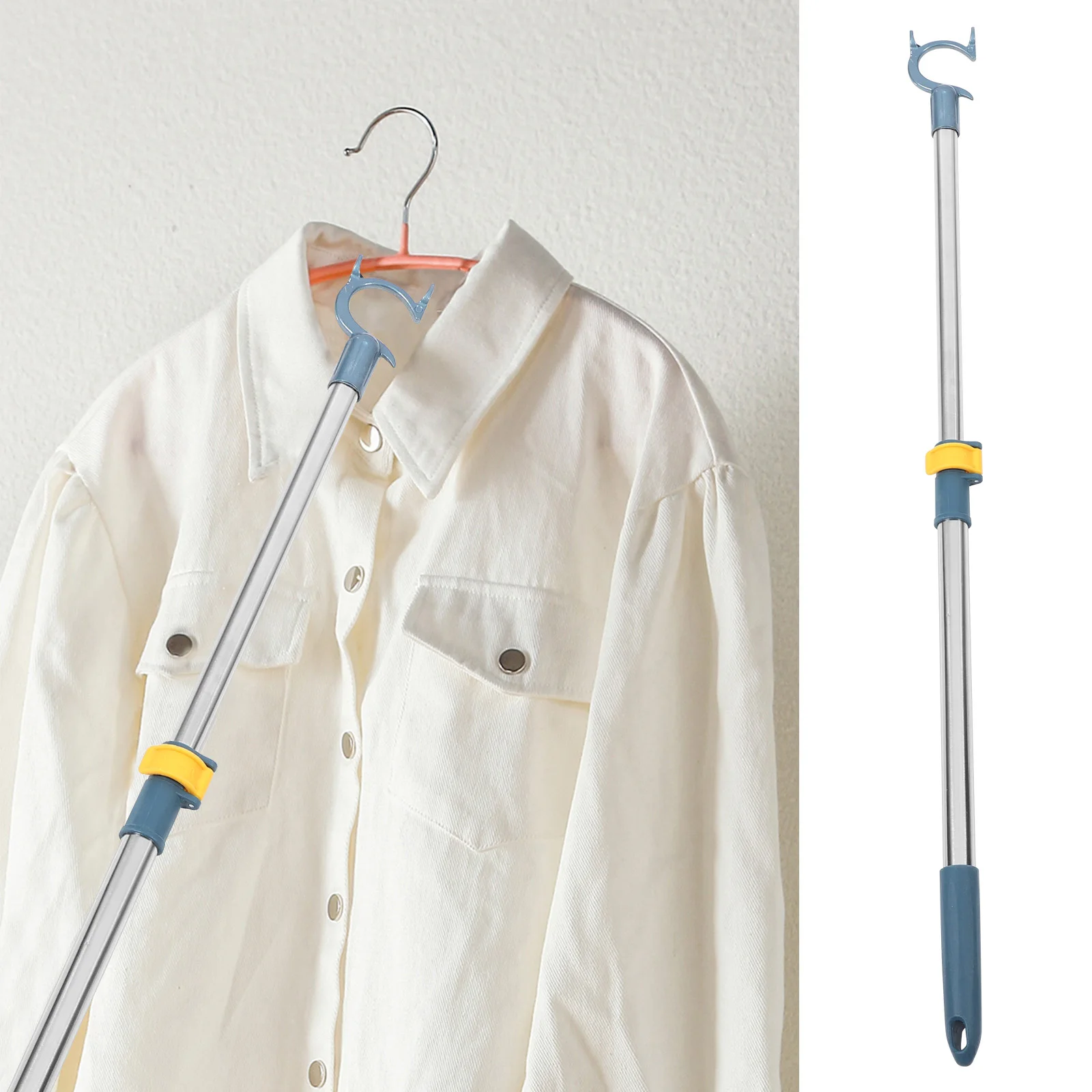 

Adjustable Retractable Clothesline Rod for Home Strong Metal Closet Reach Pole Extendable Hanging Clothes Tool