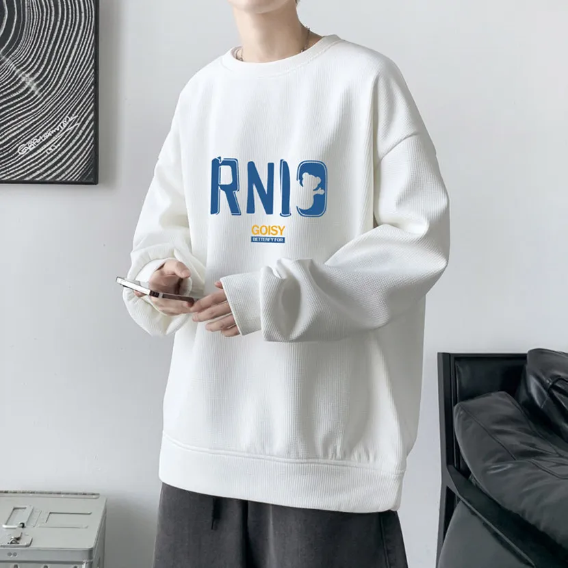 

Мужская свободная толстовка в уличном стиле для весны и осени, повседневный топ с принтом в национальном стиле, спортивная кофта с круглым вырезом