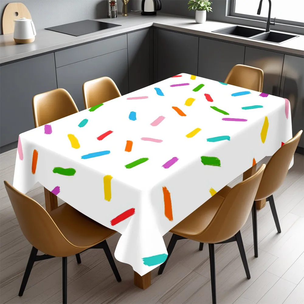 Cute Rainbow Confetti Tablecloth Waterproof Table Cover for Dining Room Party Decor Picnic Blanket
