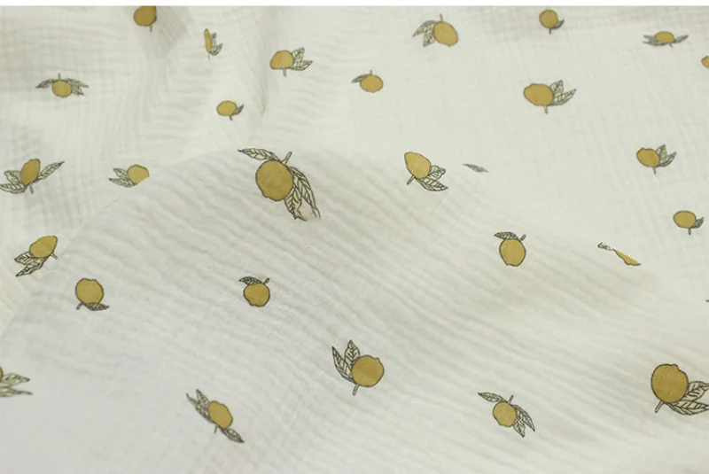 100x135cm Lemon Print Double Cotton Crepe Gauze Fabric High Quality Pure Cotton Fabric for DIY Sewing Baby Cloth Blanket