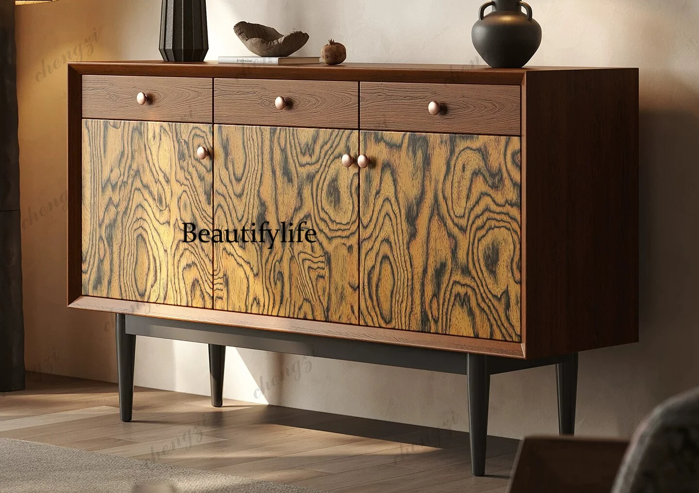 Retro style dining side cabinet, living room designer floor-to-ceiling entrance cabinet, medieval style integrated locker