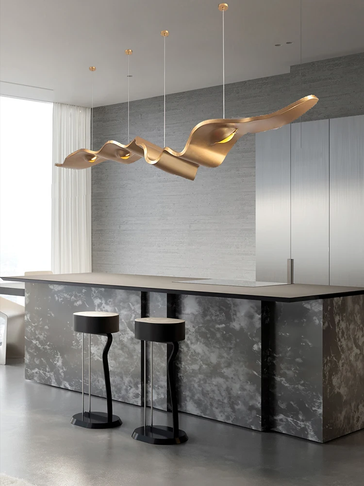 Golden Ribbon Chandeliers LED Post-modern Lighting Fixture Hanging Lamp Kitchen Island Ceiling Art Decor Lustre Living Room