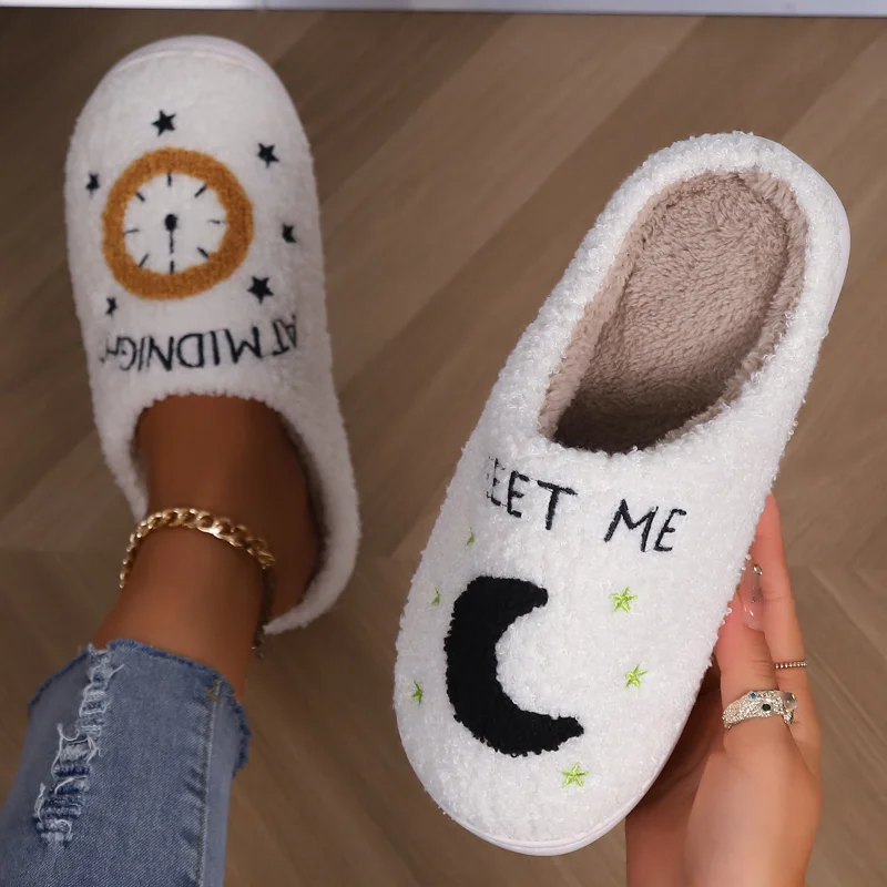 Cartoon Comfort Soft Sole Fluffy Slippers for Women Winter New Warm Lamb Wool House Slippers Woman Flat Heel Cotton Indoor Shoes