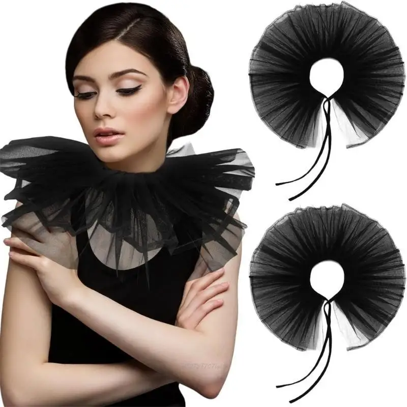 X5XA Detachable False Collar Girls Clothes Choker for Shirt or Dress Ruffled Lapel Shawl for Lady Girl Choker