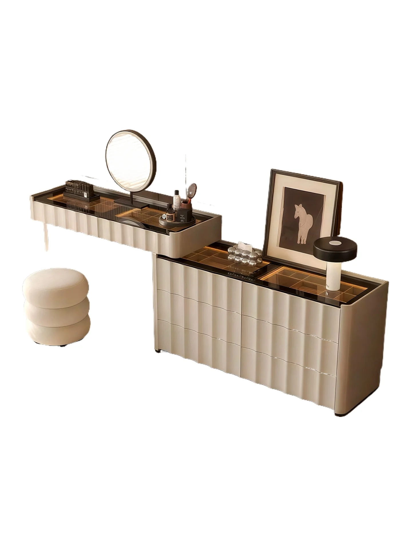 

Minimalist dresser, chest, integrated light luxury bedroom, retractable bedside cosmetic cabinet, high-end jewelry cabinet