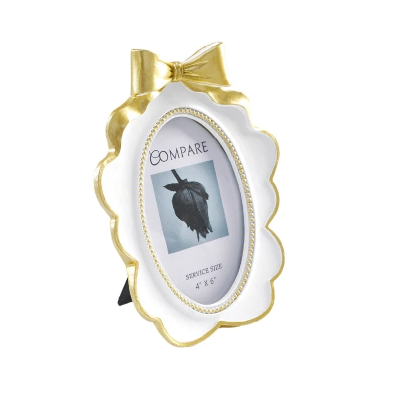 White Photo Frame with Golden Inner Trim, Raised Ribbon Feature and Outline for Desk, Dresser, or Shelf Placement best sale
