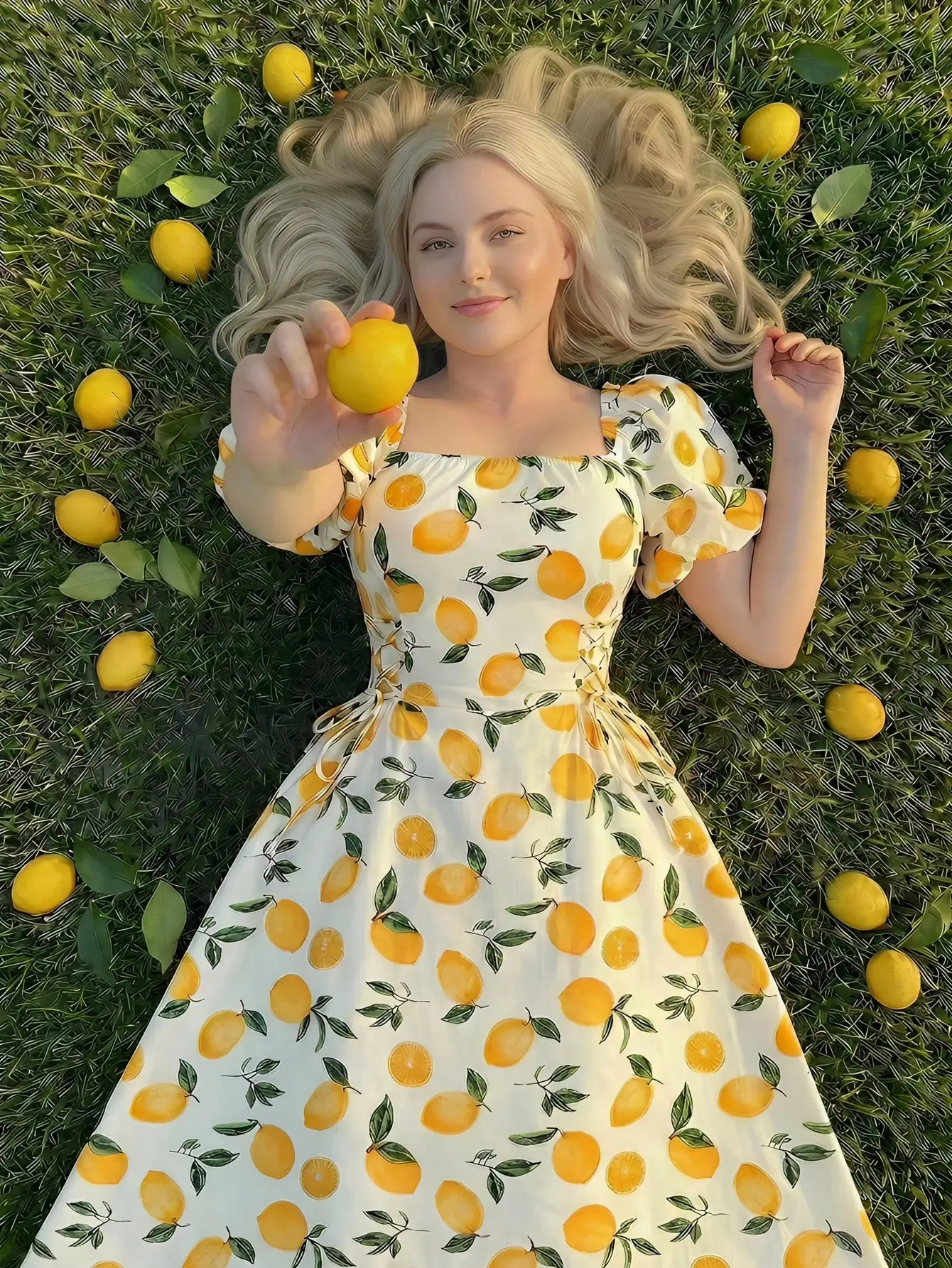 

Floral Print Lemon Midi Dress Summer Vacation Dress For Women