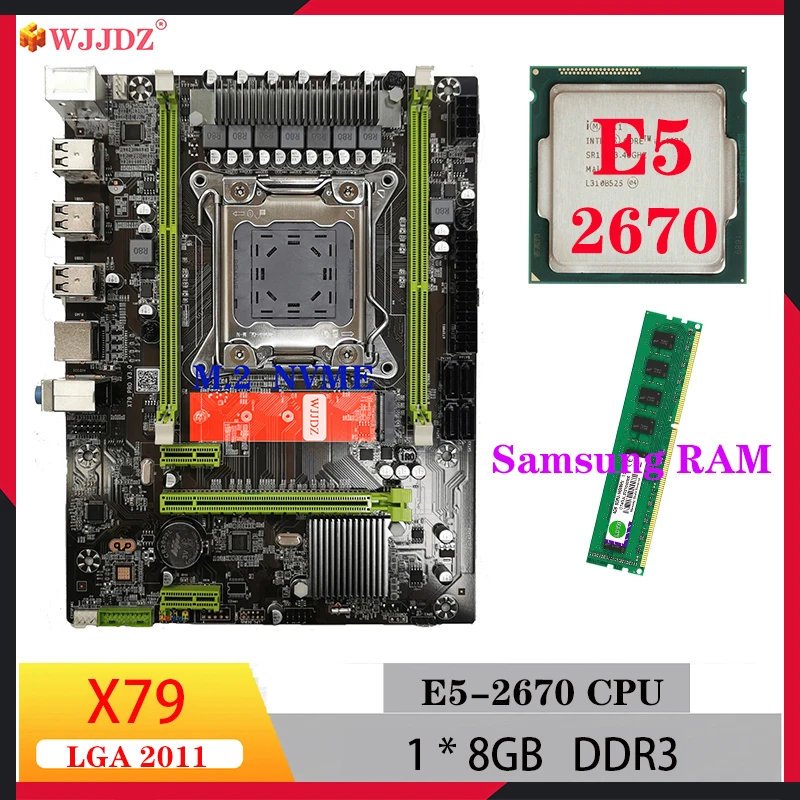 

Wjjdz Комплект материнской платы xeon intel xeon x79 pro e5 2670 комбинированный комплект и 1*8 ГБ оперативной памяти DDR3 1600 МГц M.2 NVME SATA lga 2011 для компьютерных игр