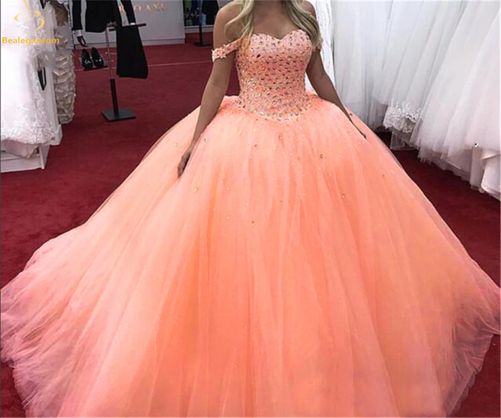 

Bealegantom Off Shouler Quinceanera Dresses 2025 Ball Gown Beaded Lace Up Sweet 16 Prom Party Gown Vestidos De 15 Anos QA506