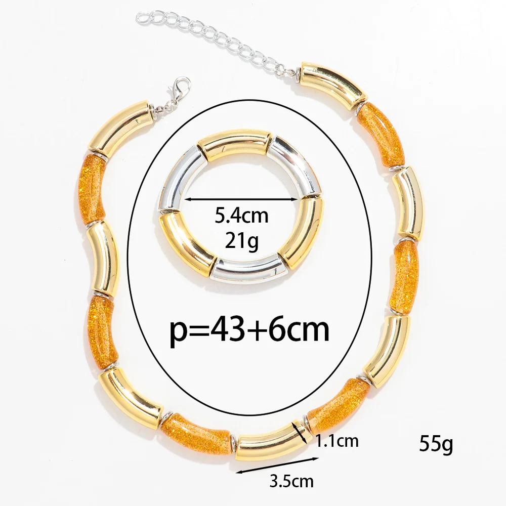 New Colorful Acrylic Chunky Bamboo Tube Necklaces Bracelet Women Fashion Resin Elbow Beaded Bangle Choker Stackable Jewelry Gift