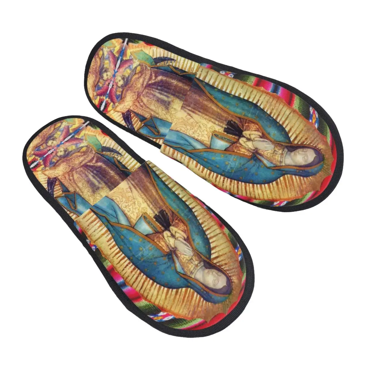 

Custom Our Lady Of Guadalupe Virgen Maria Zarape Comfy Scuff With Memory Foam Slippers Virgin Mary Catholic Bedroom House Shoes