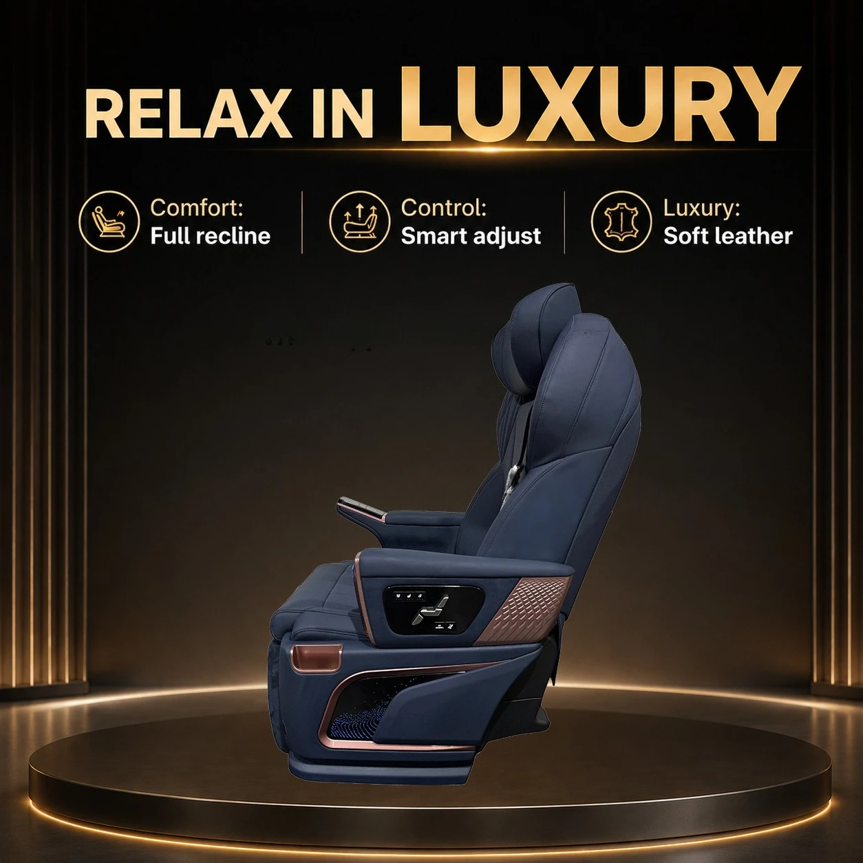 Commercial Luxury VIP Passenger Captain Seat with Manual Rotating Touch Screen Power Legrest for  Vito HiAce Coaster