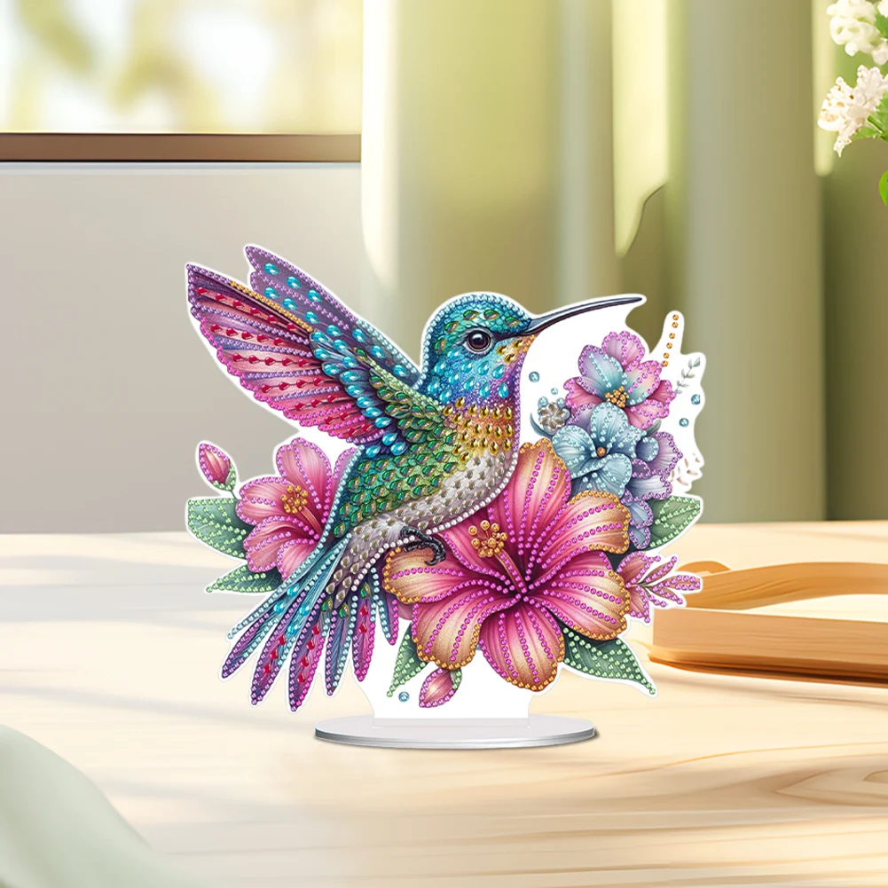 Special Shape Hummingbird Diamond Painting Desktop Ornaments Kit Flower Diamond Painting Desktop Decorations for Adults Beginner