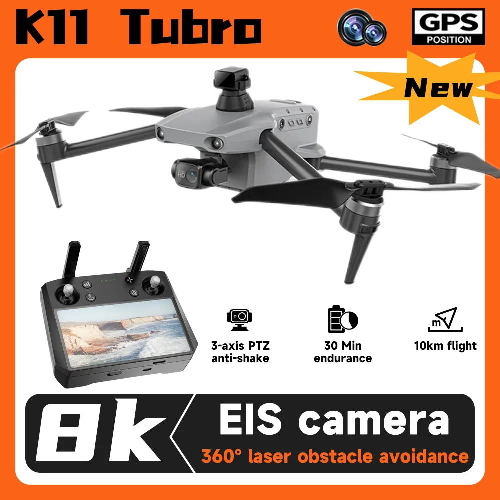 K11 Drone z profesjonalną kamerą 8K GPS + transmisja obrazu cyfrowego 3-osiowa kamera PTZ Anti-Shake Mini Drone pojazd powietrzny zabawka