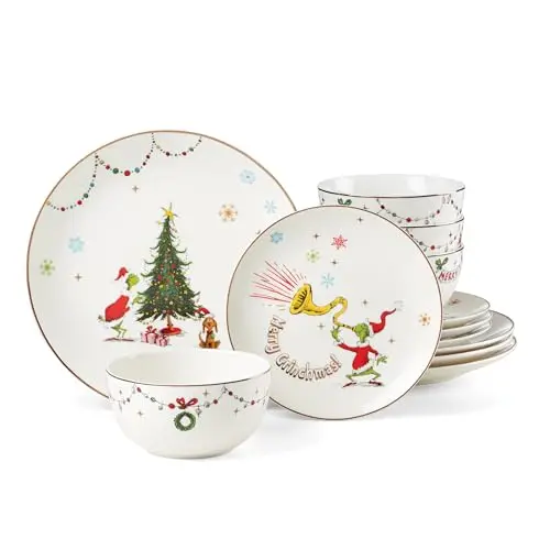 

Набор посуды Lenox 895051 Merry Grinchmas, 12 предметов, зеленый, 12 штук, для Рождества и праздничных мероприятий