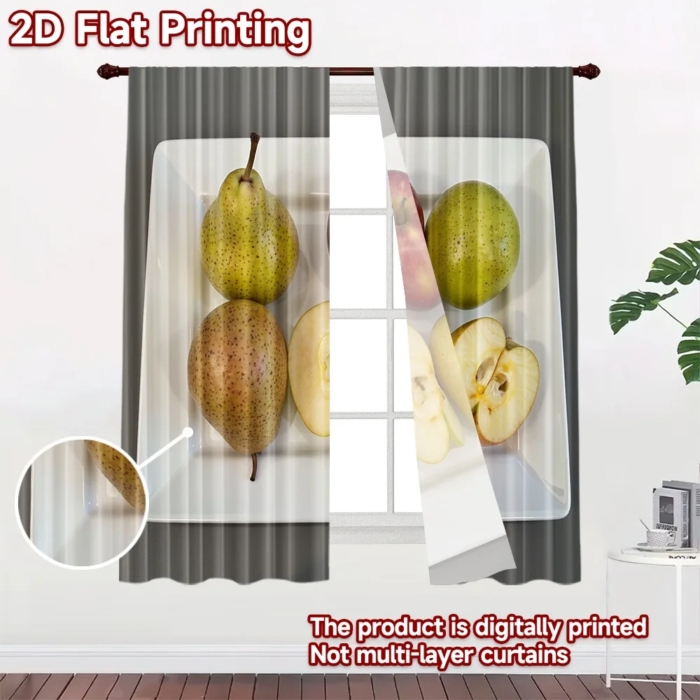 2D flat 2pcs Curtain Modern Minimalist Style Mixed Apples and Pears Digitally printed polyester Family Party Decoration Use for