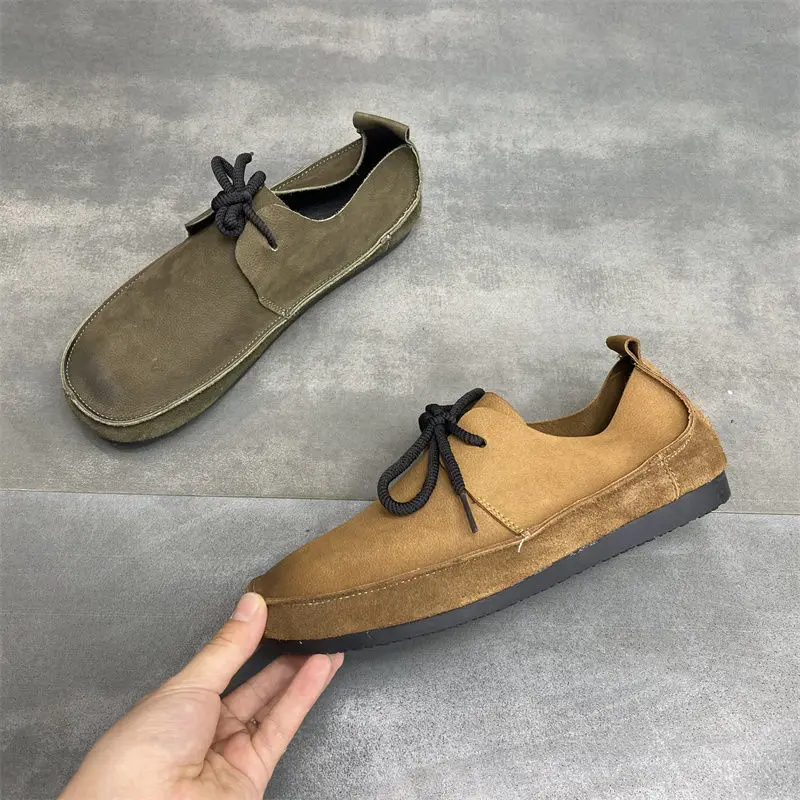 Careaymade-Men Sewing Retro Shoes Soft Handmade Casual Suede Leather Non-slip Classic Comfortable Slip-on Spring Summer Autumn