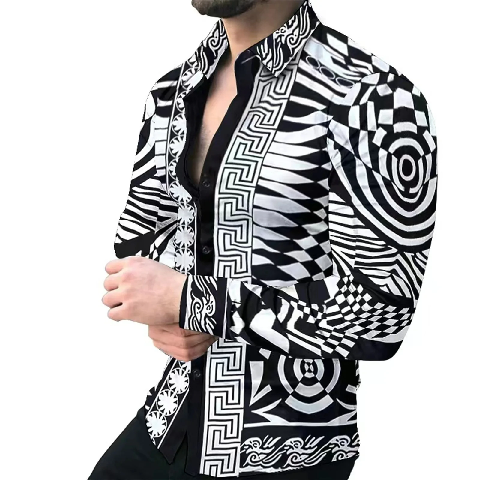 Men\'s Shirt Retro Street 2024 Spring/Summer Autumn/Winter Fashion 3D Printed Men\'s Shirt Long Sleeve Button Top
