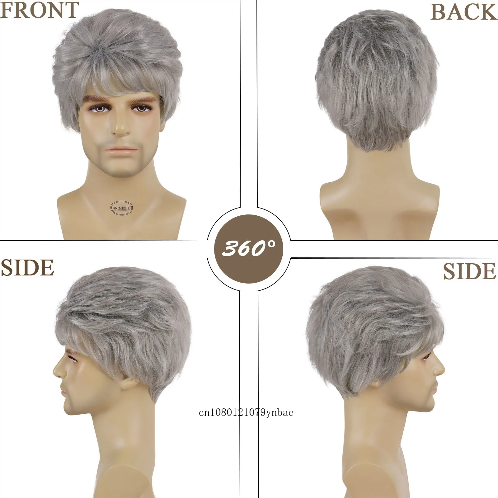 Grey Wig with Bangs Synthetic Short Haircuts Cosplay Wig Carnival Party Costume Halloween Old Men Natural Looking Heat Resistant