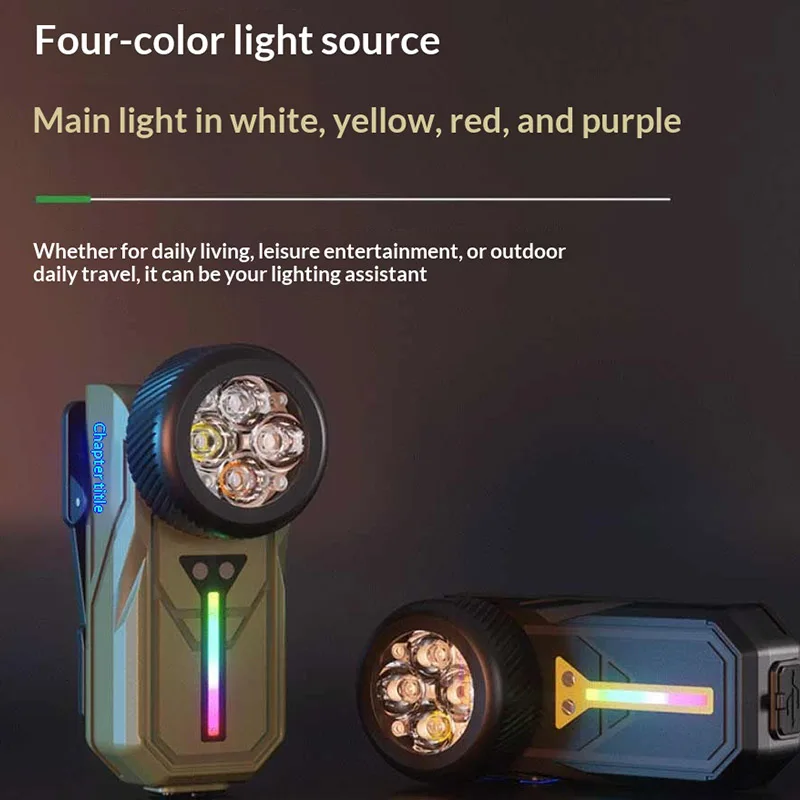 Magnetic Work Light with 4 Color LED Headlamp Gesture Control 90° Rotation Waterproof Type-C Rechargeable Camping Flashlight