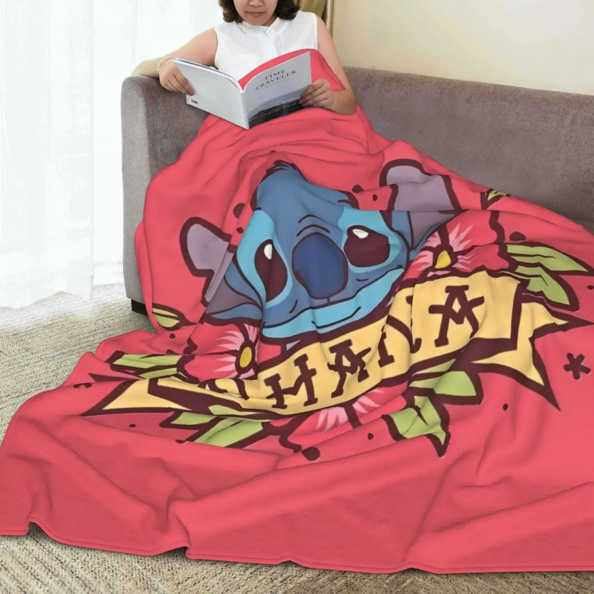 Super Soft Blanket Travel Office Stitch Angel Miniso Throw Blanket Flannel Bedspread For Living Room Street Trend Sofa Bed Cover