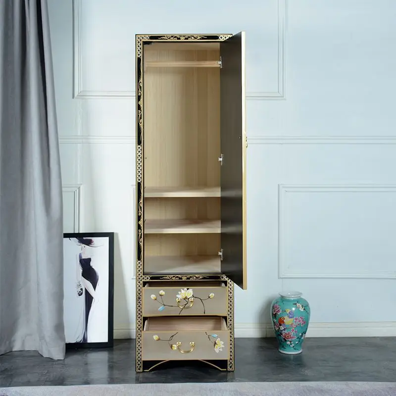 Wardrobe household small apartment bedroom wardrobe light luxury storage traditional gold foil storage cabinet