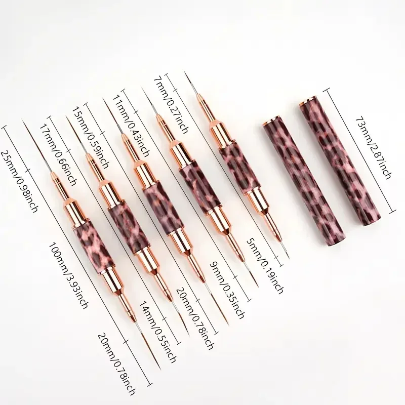 5Pcs Nail Art Liner Brushes Set Leopard Print Lines Striping Drawing UV Gel Painting Nail Design Pen Professional Manicure Tool