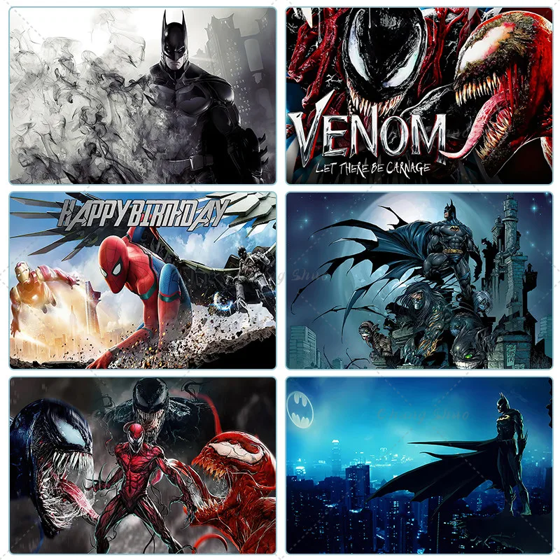 Disney Marvel Batman Spiderman Venom Background Photography Baby Birthday Party Photo Background Suitable for Photography Studio