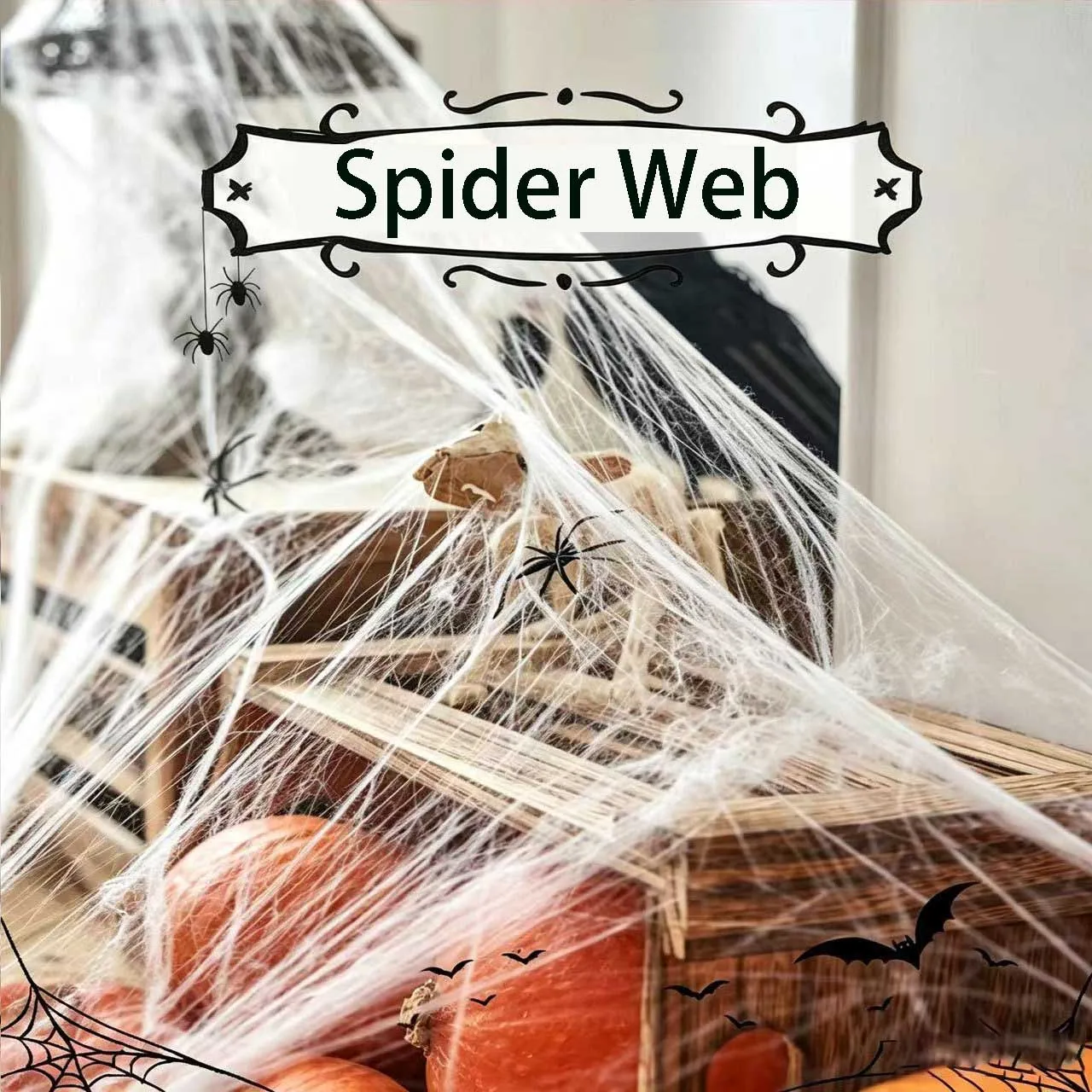 Halloween Stretch Spider Cotton Web Fake Spider Decor Haunted House Party Horror Ornaments