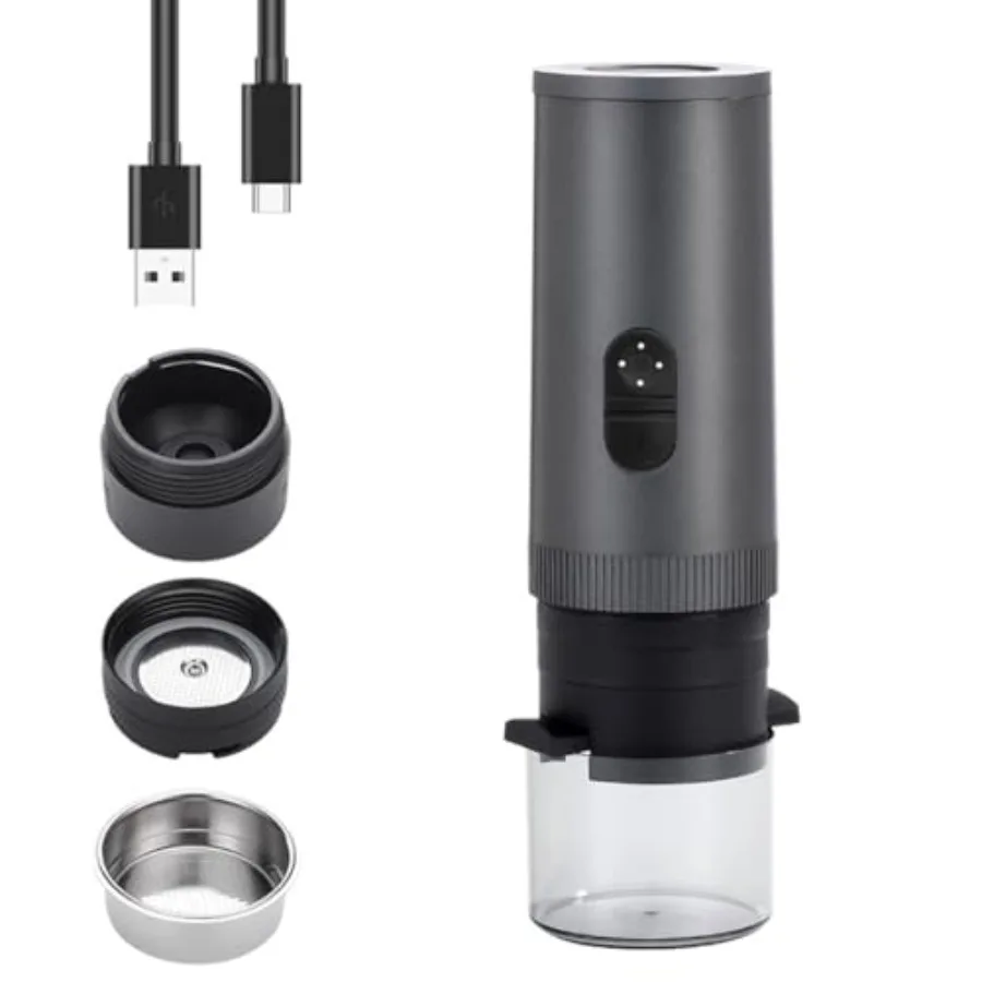 

3-in-1 Portable Espresso Machine for Camping Hiking Office Stainless Steel Black, Self-Heating 20 BAR Pressure with 7800mAh Bat