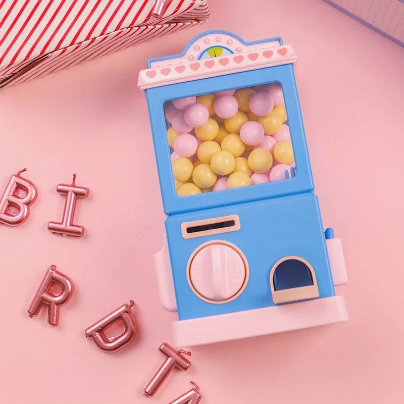 Pink Kids Self-service Gashapon Machine Money Boxes Coin-operated Candy Storage Box Piggy Bank Birthday Gift Home Accessories