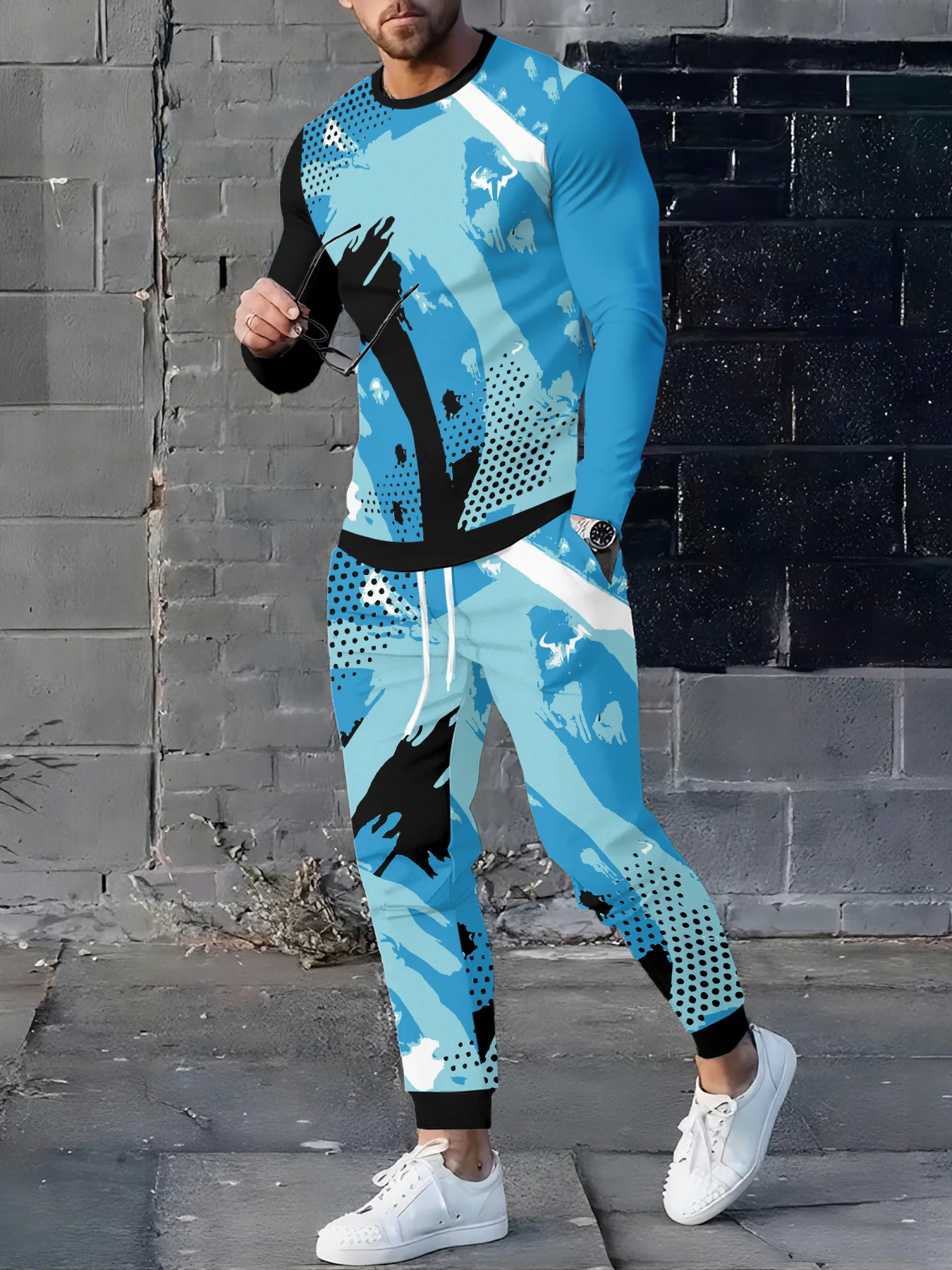 

New men's long sleeves and long pants for Spring and Autumn 2025 casual and fashionable 3D printed streetwear