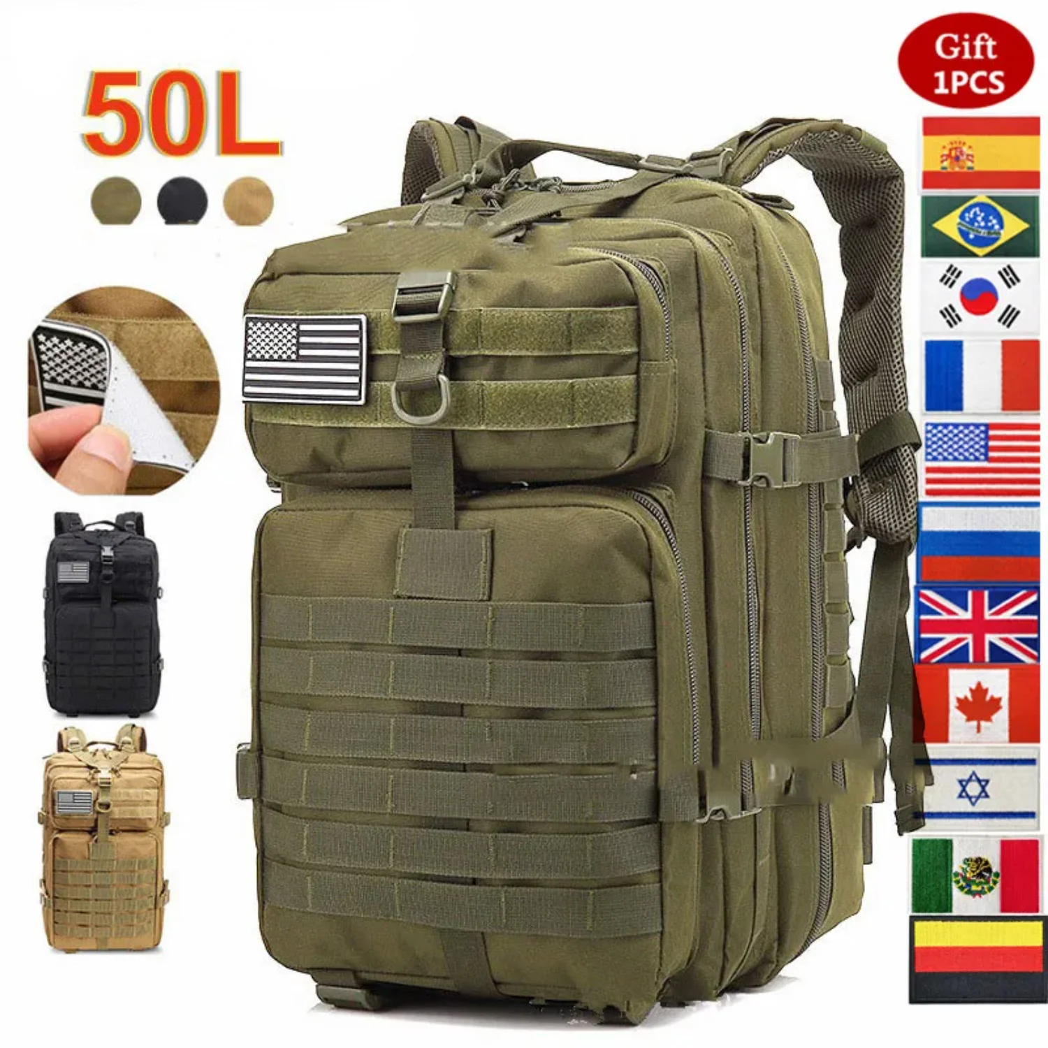 Oulylan 30L/50L 9000D Nylon Waterproof Backpack Military Rucksacks Tactical Sports Camping Hiking Trekking Fishing Hunting Molle